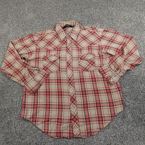 VTG Lariat Shirt Mens L Red Long Sleeve Pearl Snap Up Western Flannel 70s 80s